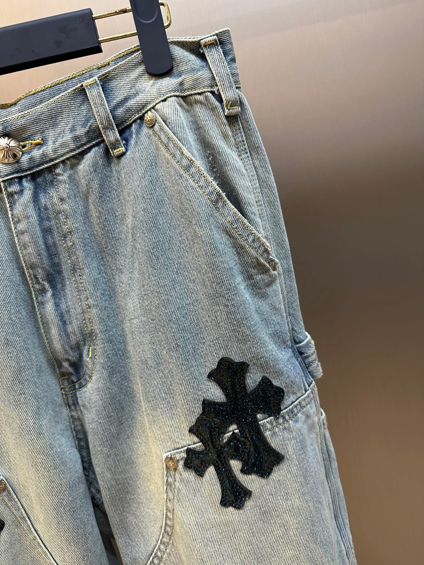 🅿️590 Crow Heart Cross Starry Sky Pastel Leather Jeans size: 31.32.33.34